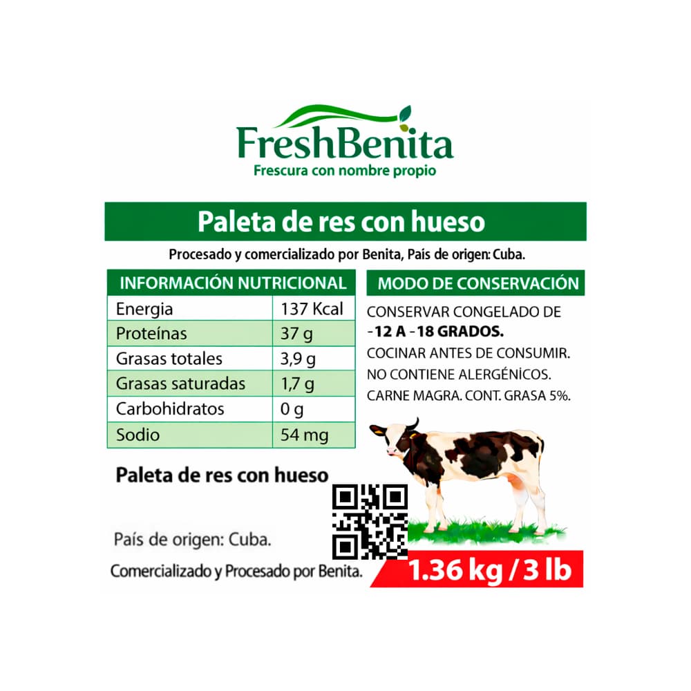 Paleta de res con hueso FreshBenita (1.36 kg / 3 lb) - Miniatura 2