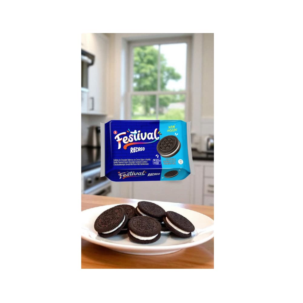 Galletas dulces de chocolate rellenas con crema sabor vainilla Recreo Festival (360 g / 12.7 oz) - Miniatura 3