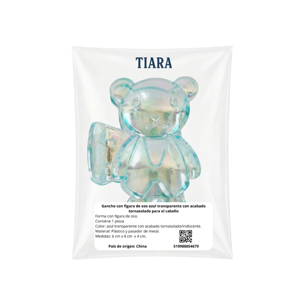 Gancho con figura de oso azul transparente con acabado tornasolado para el cabello Tiara - Miniatura 4