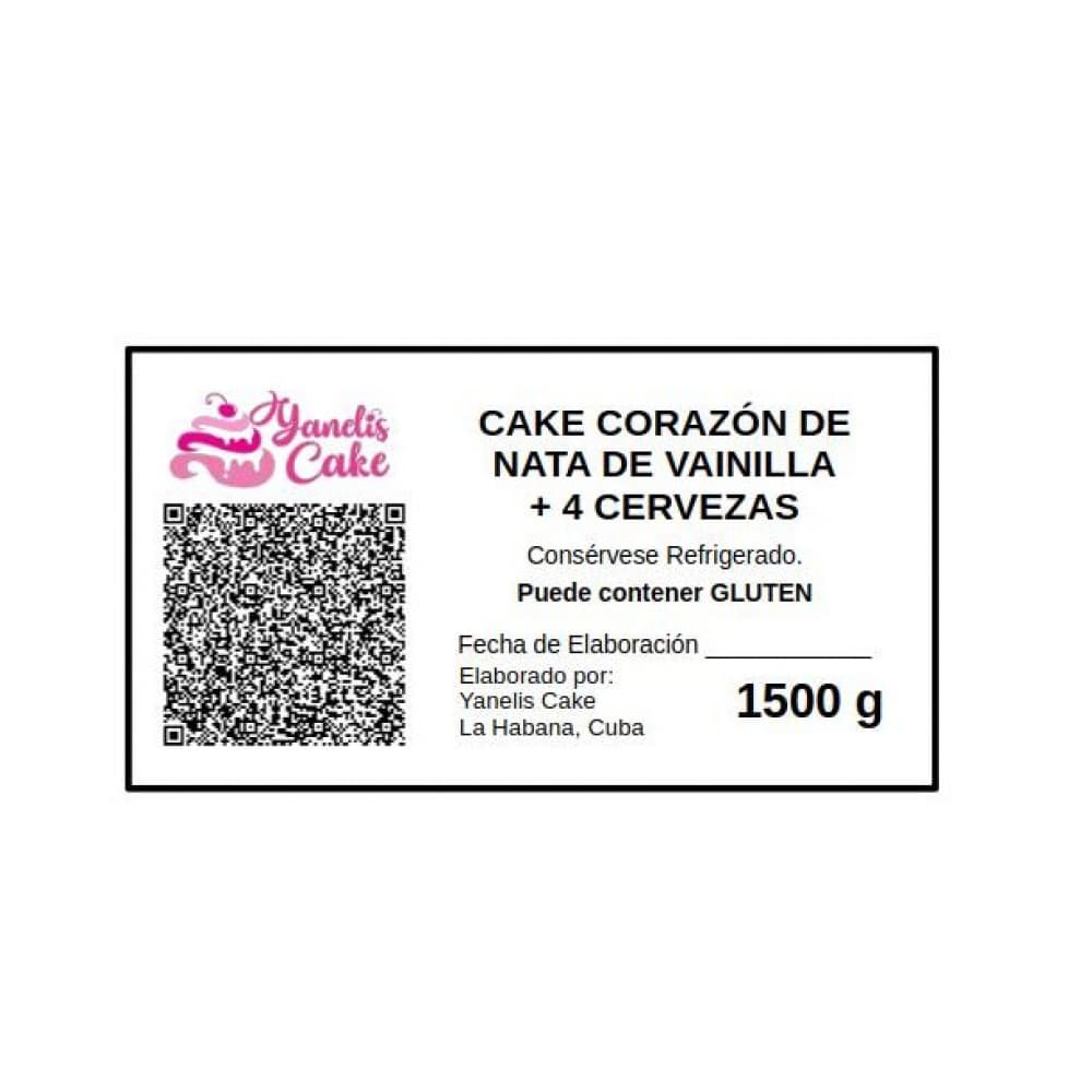 Cake de vainilla y nata en forma de corazón Yanelis Cake (10 personas) + 4 cervezas - Miniatura 4