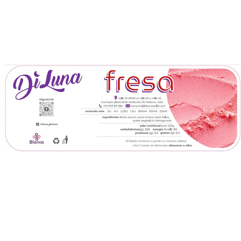 Helado sabor fresa DiLuna (800 ml) - Miniatura 2