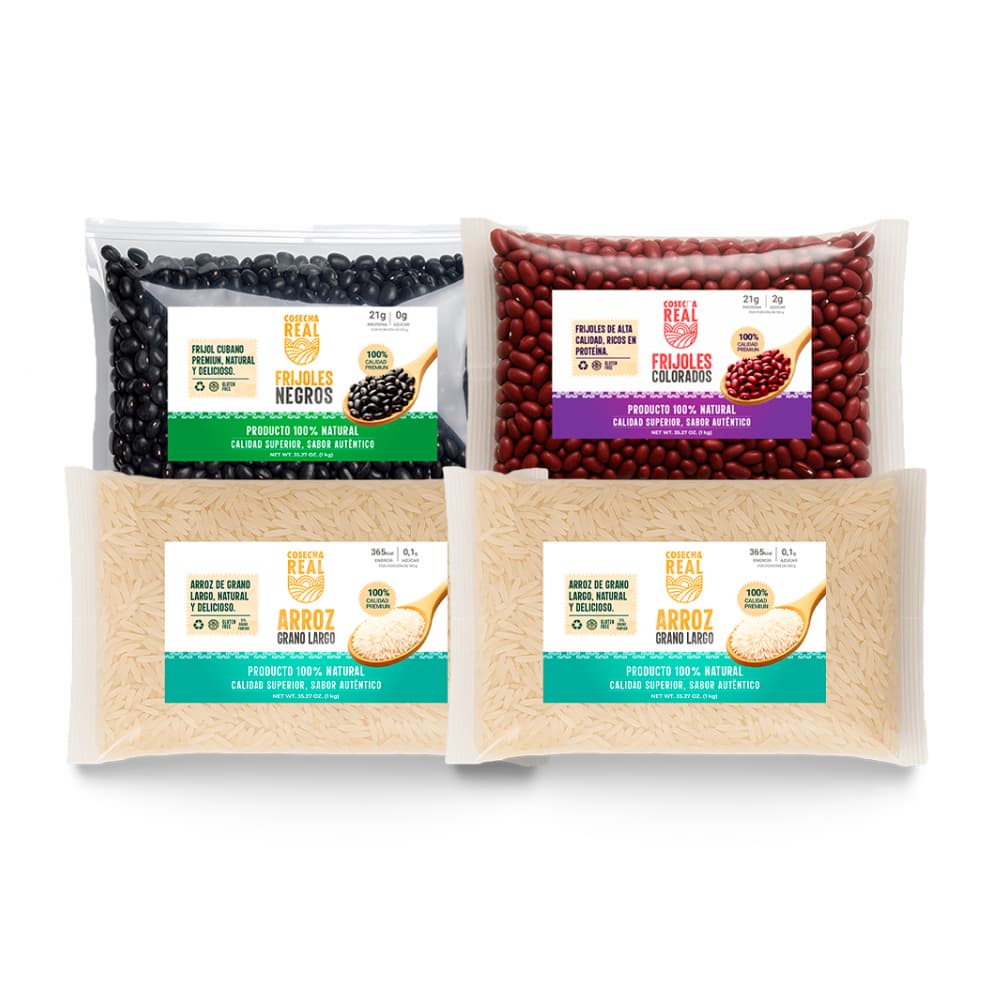 Combo de granos selectos Cosecha Real #27: Arroz de grano largo + Frijoles negros + Frijoles colorados - Imagen 1