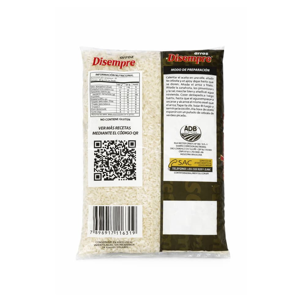 Arroz de grano largo Disempre (1 kg / 2.2 lb) - Miniatura 3