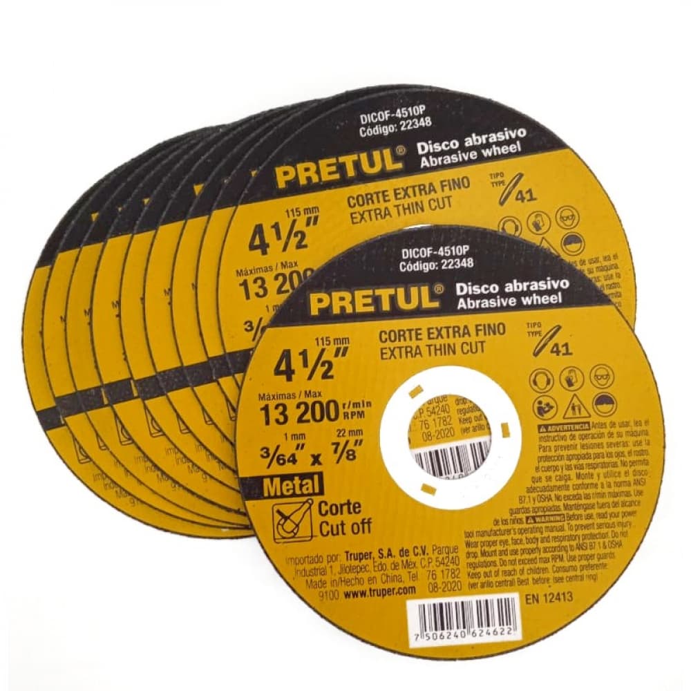 Conjunto de 10 disco abrasivo corte metal Pretul DICOF-4510P - Imagen 1