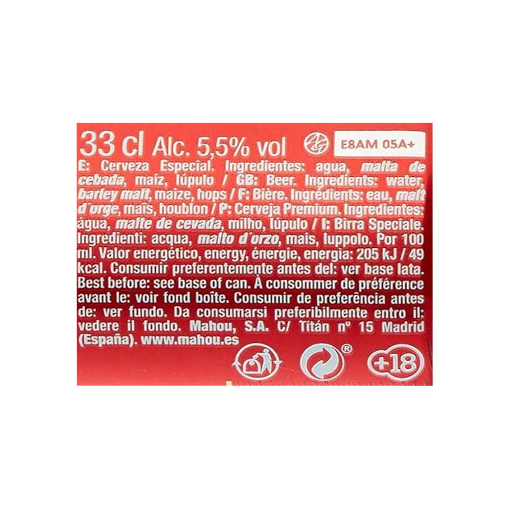 Cerveza Cinco Estrellas Mahou (12 x 330 ml) - Miniatura 4