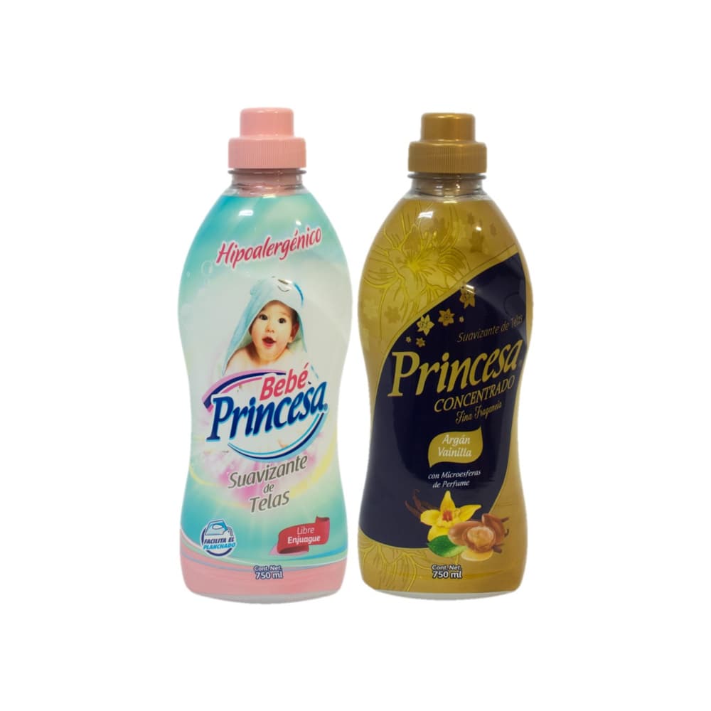 Suavizante de telas argán vainilla Princesa (750 ml) + Suavizante de telas bebé Princesa (750 ml) - Imagen 1