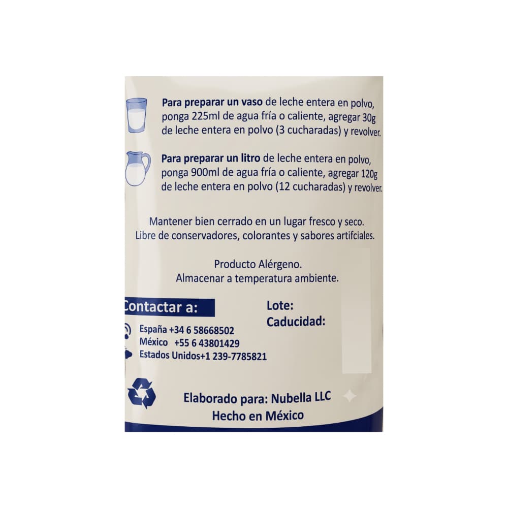 Leche en polvo entera Nubella (1 kg / 2.2 lb) - Miniatura 5