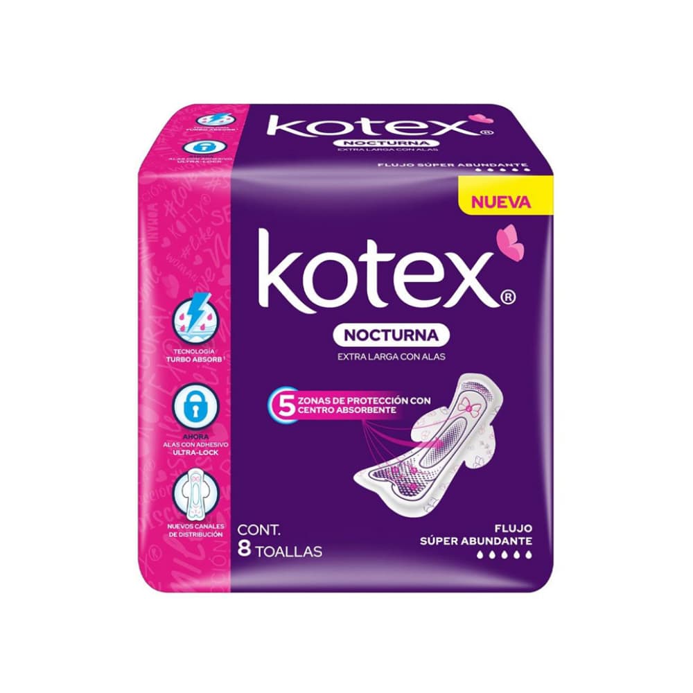 Almohadillas sanitarias - íntimas - nocturna extra larga con alas Kotex (8 U) - Miniatura 3