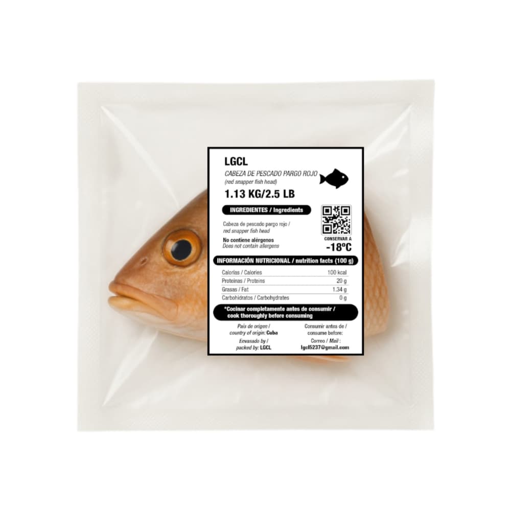 Cabeza de pescado pargo rojo LGCL (1.13 kg / 2.5 lb) - Miniatura 2