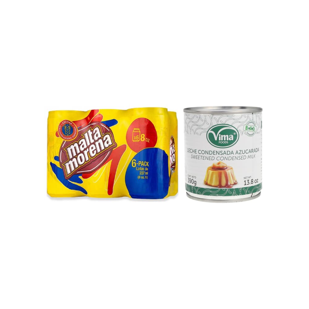 Leche condensada azucarada Vima Foods (390 g / 13.8 oz) y Malta Morena (6 x 237 ml / 8 fl oz) - Miniatura 1