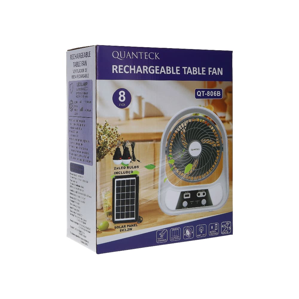 Ventilador de mesa solar recargable 8" Quanteck QT-806B - Miniatura 4