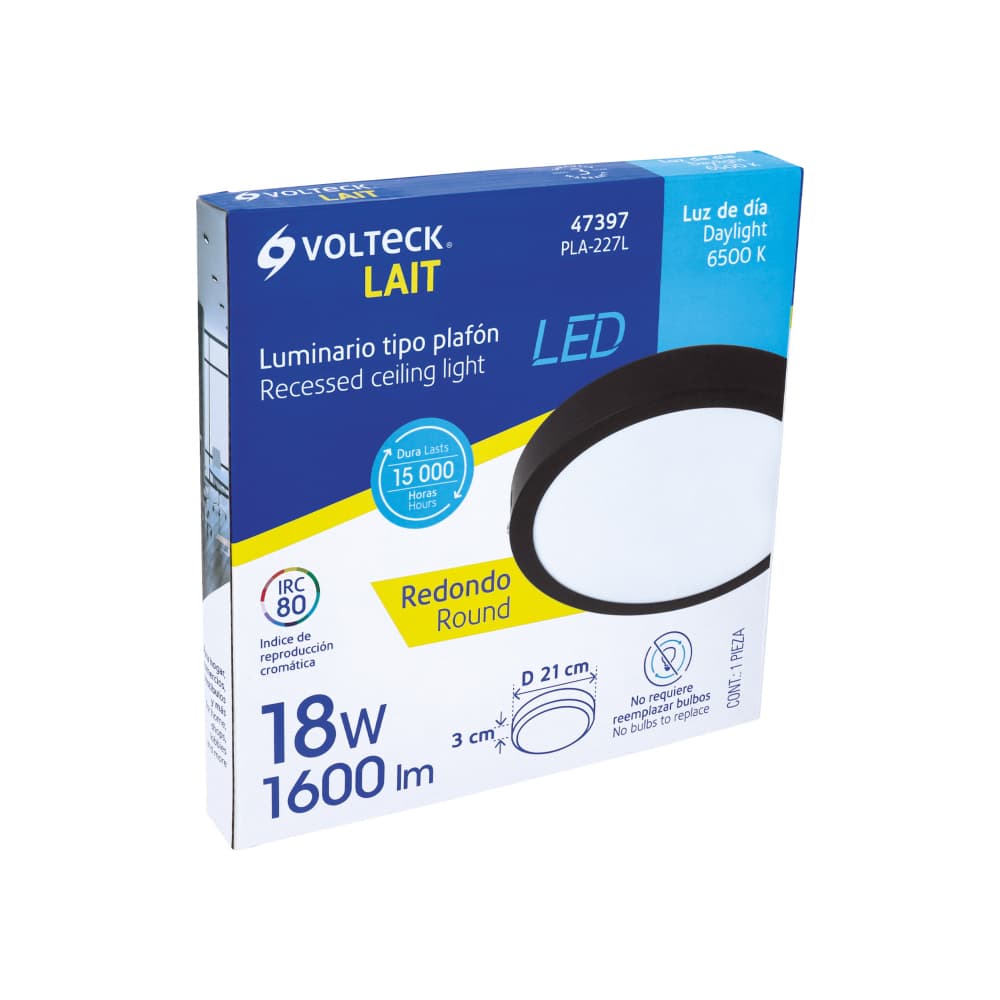 Luminaria de techo LED redonda negra 18 W Volteck PLA-227L - Miniatura 4
