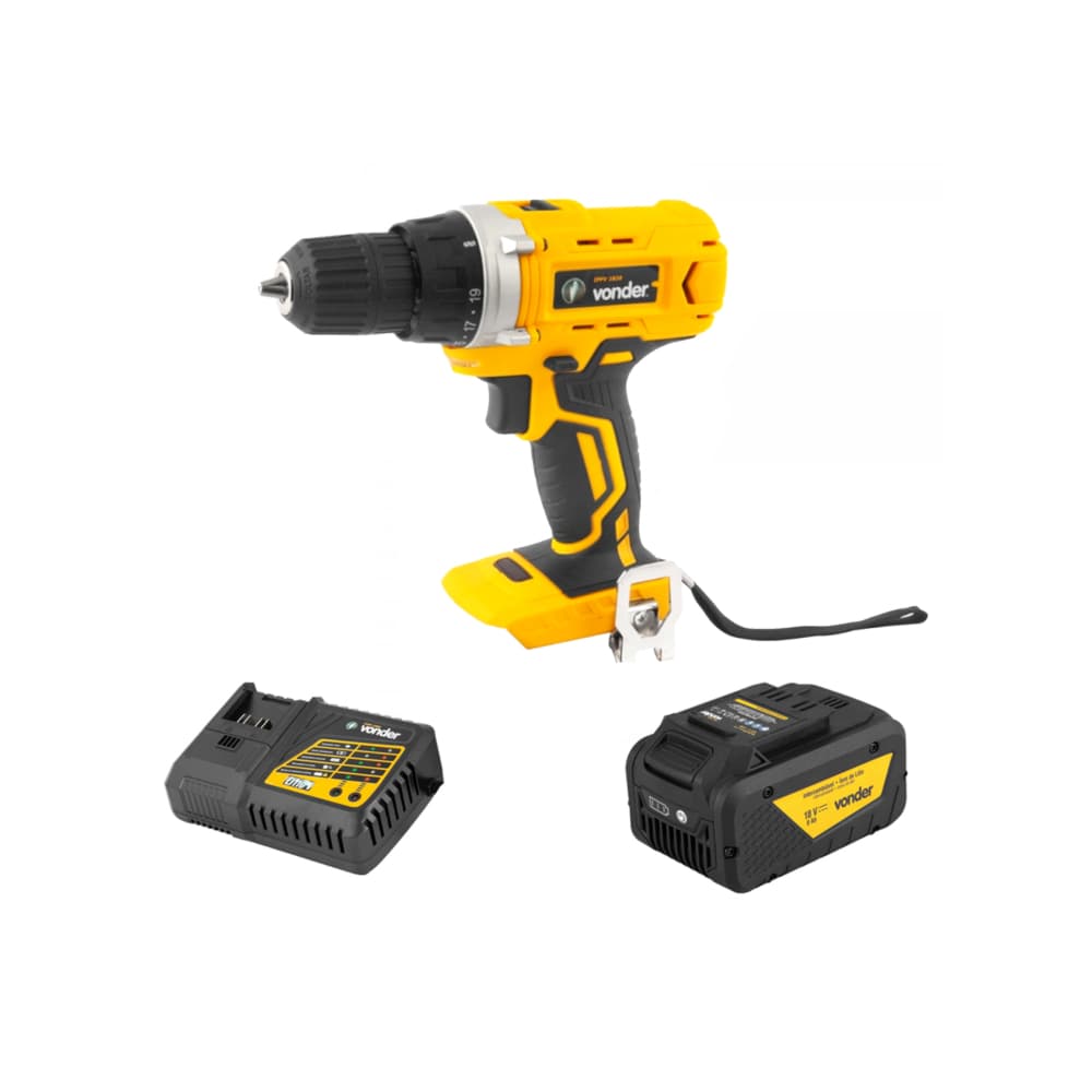 Taladro atornillador inalámbrico 3/8'' de 18 V IPFV1820 + Batería 18 V 8 Ah IBV 1880 + Cargador de batería rápido de 18 V ICBV1806 Vonder - Imagen 1