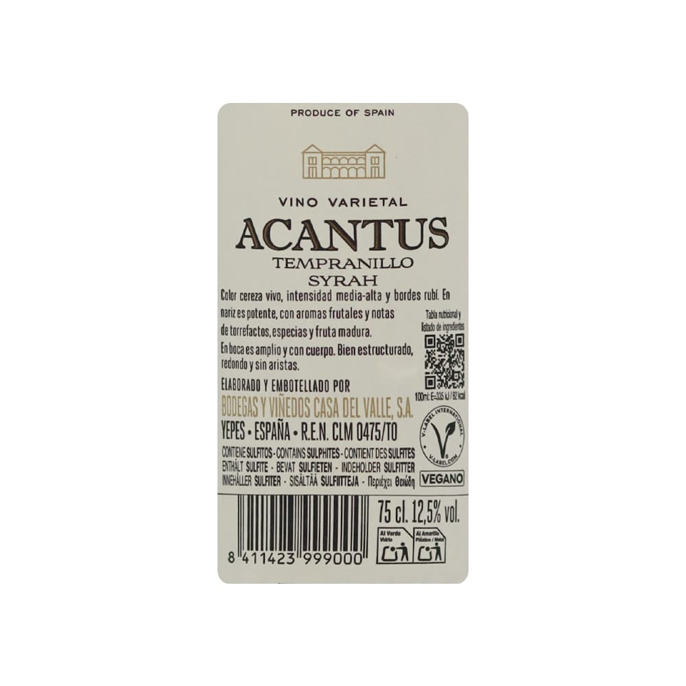 Vino tinto Cabernet Sauvignon Acantus (750 ml) - Miniatura 3