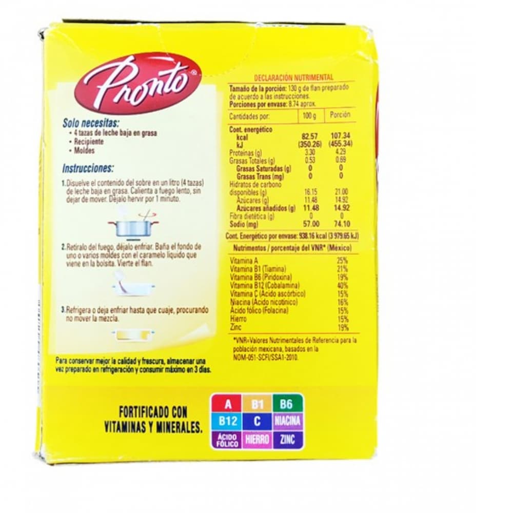 Polvo para preparar flan sabor vainilla con caramelo Pronto (136 g / 4.79 oz) - Miniatura 4