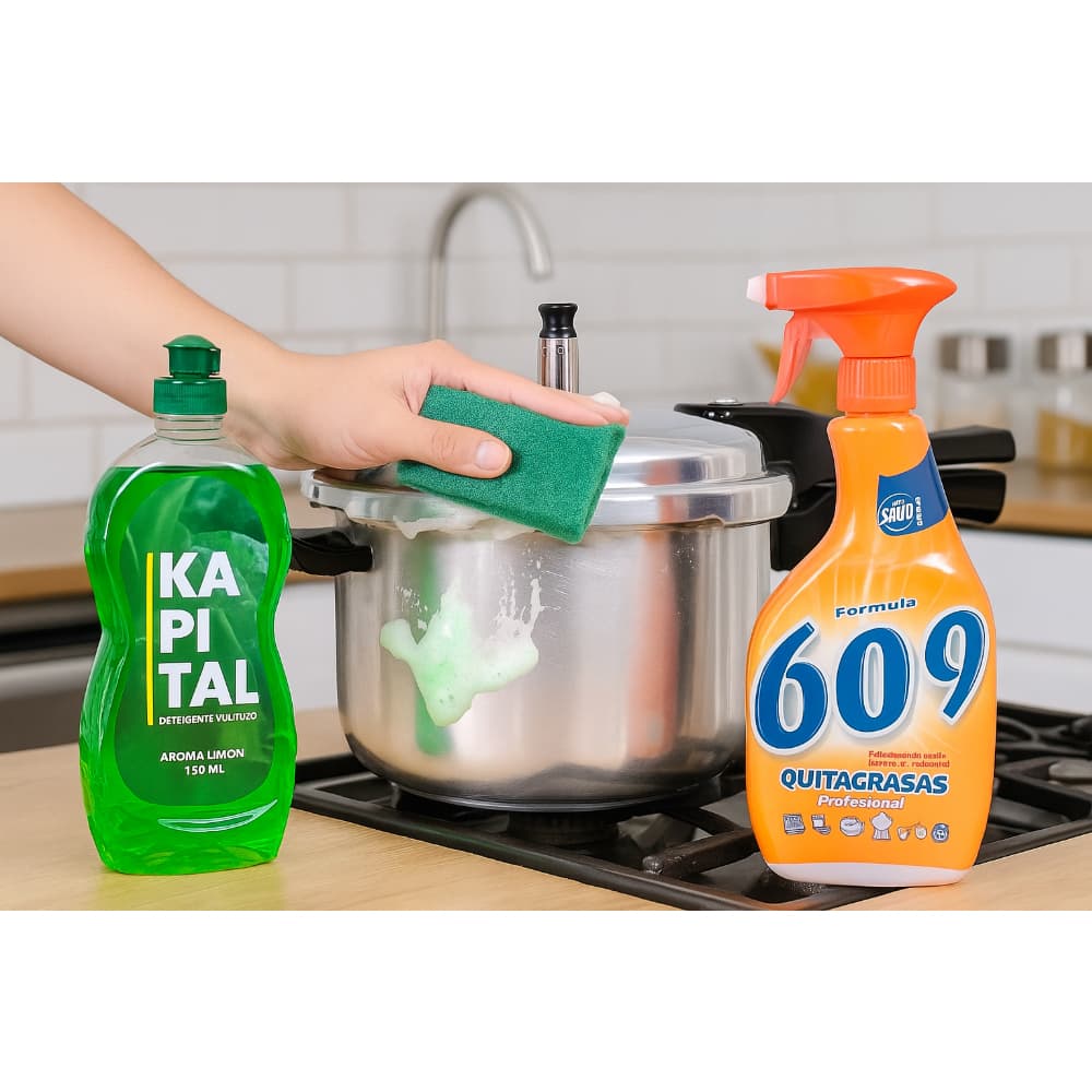 Quitagrasas profesional fórmula 609 La Salud (750 ml)+Esponja de fregar Yaqi (3 U)+Estropajo de fibra para cocina Hada (10 U) - Miniatura 4