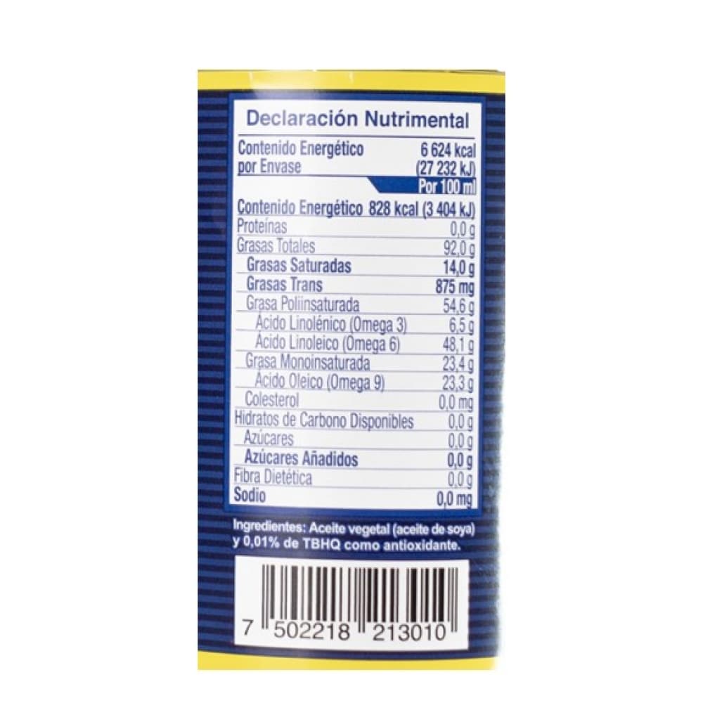 Aceite comestible puro de soya Hysa (800 ml) - Miniatura 2