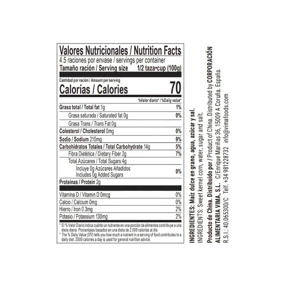 Maíz dulce en grano Vima Foods (425 g / 15 oz) - Miniatura 2