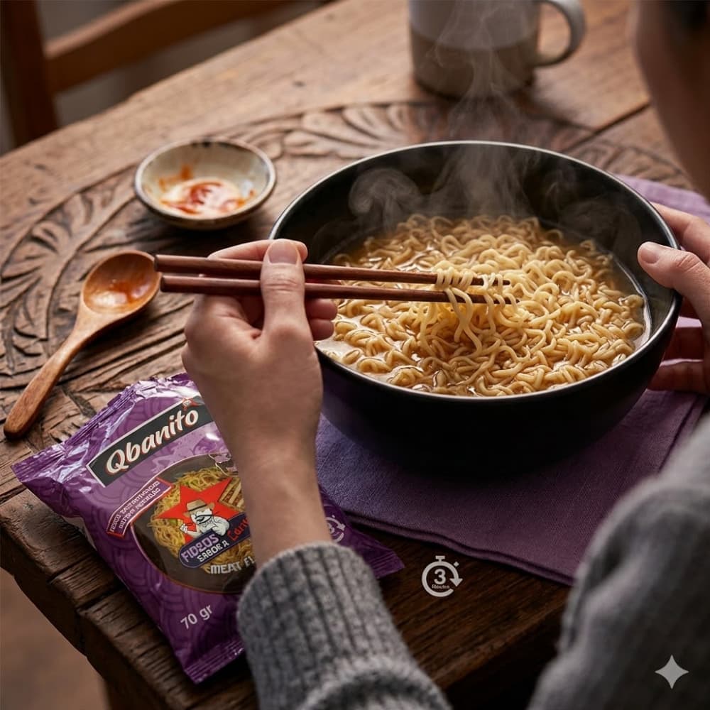 Sopa instantánea de fideos sabor a carne Qbanito (70 g / 2.47 oz) - Miniatura 4