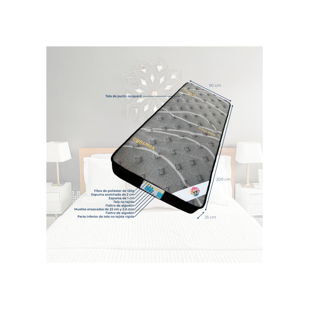 Colchón de muelles personal Color a full 90 cm x 200 cm x 25 cm - Miniatura 2