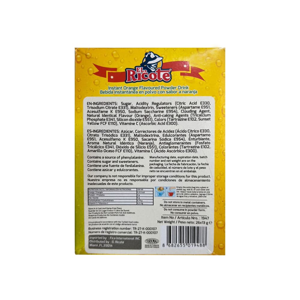 Refresco en polvo sabor naranja El Ricote (26 x 13 g) - Miniatura 3