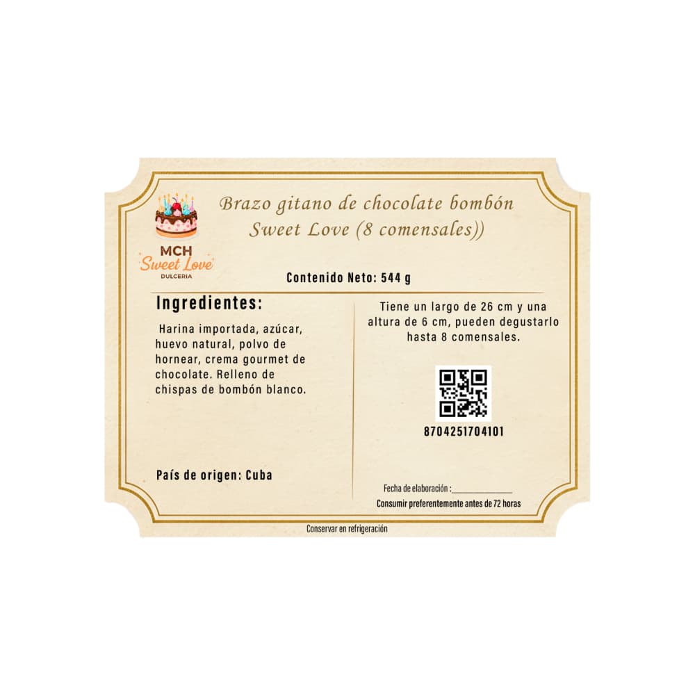 Brazo gitano de chocolate bombón Sweet Love MCH Panadería (8 comensales) - Miniatura 3