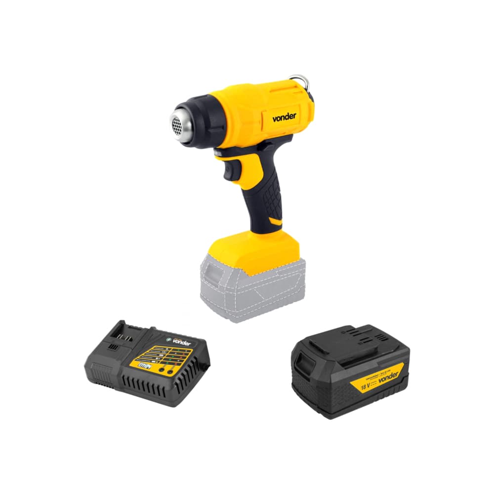 Soplador térmico ISTV1827 + Batería 18 V 4 Ah - iones de litio IBV 1804 + Cargador de batería rápido de 18 V ICBV1806 Vonder - Imagen 1