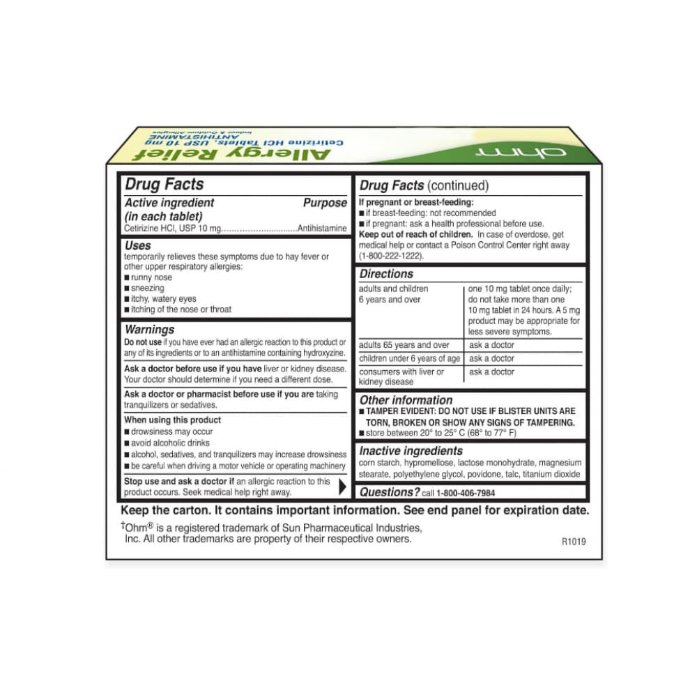 Clorhidrato de cetirizina 10 mg Ohm (30 tabletas) - Miniatura 2