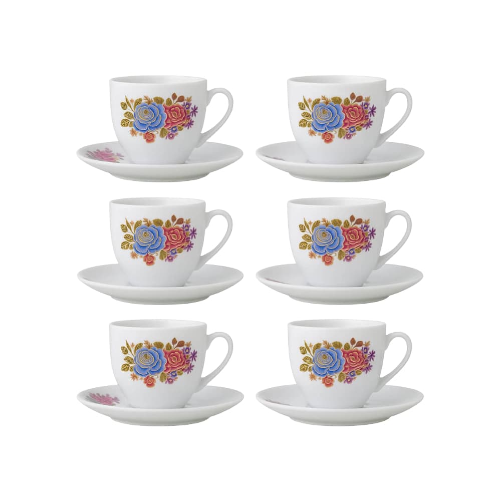 Juego de 6 tazas de café con plato con diseños floral - Miniatura 2