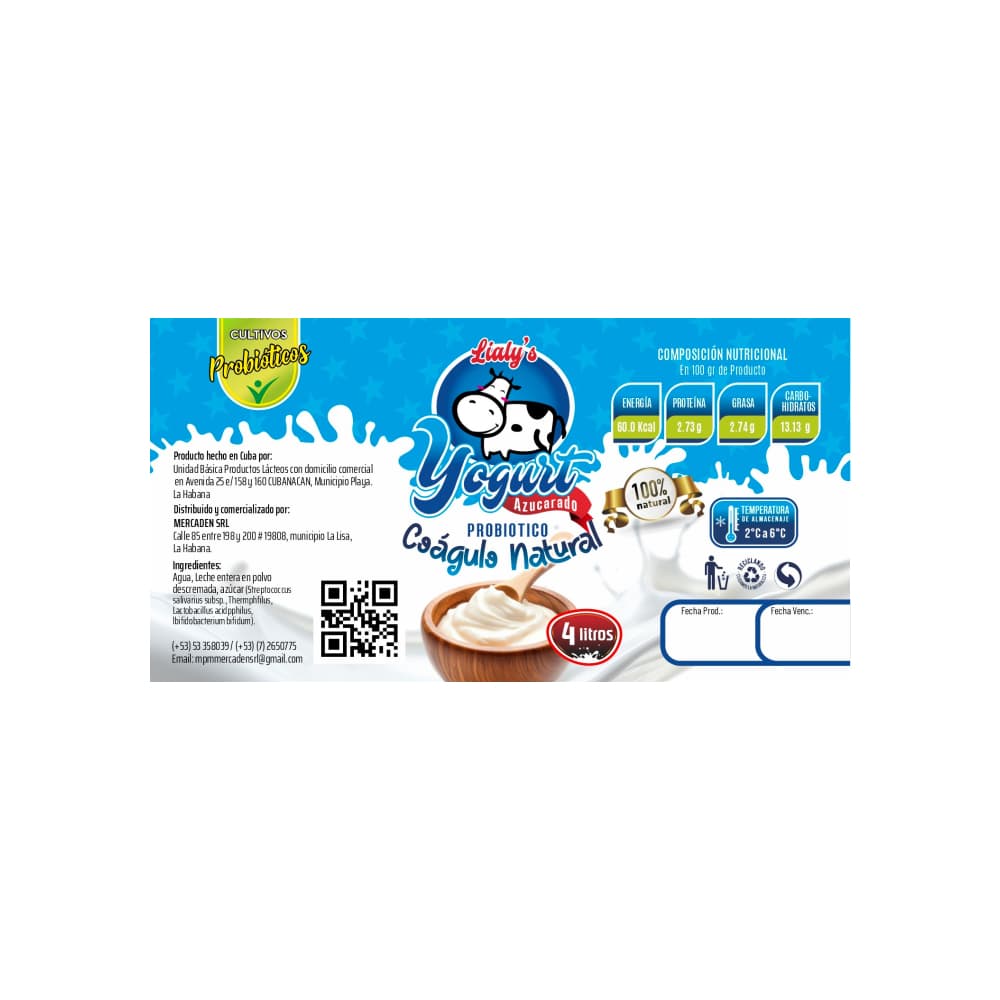 Yogurt azucarado probiótico coágulo natural Lialy's (4 L) - Miniatura 3