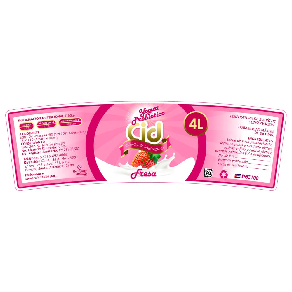 Yogurt probiótico saborizado de fresa Cid (4 L) - Miniatura 2