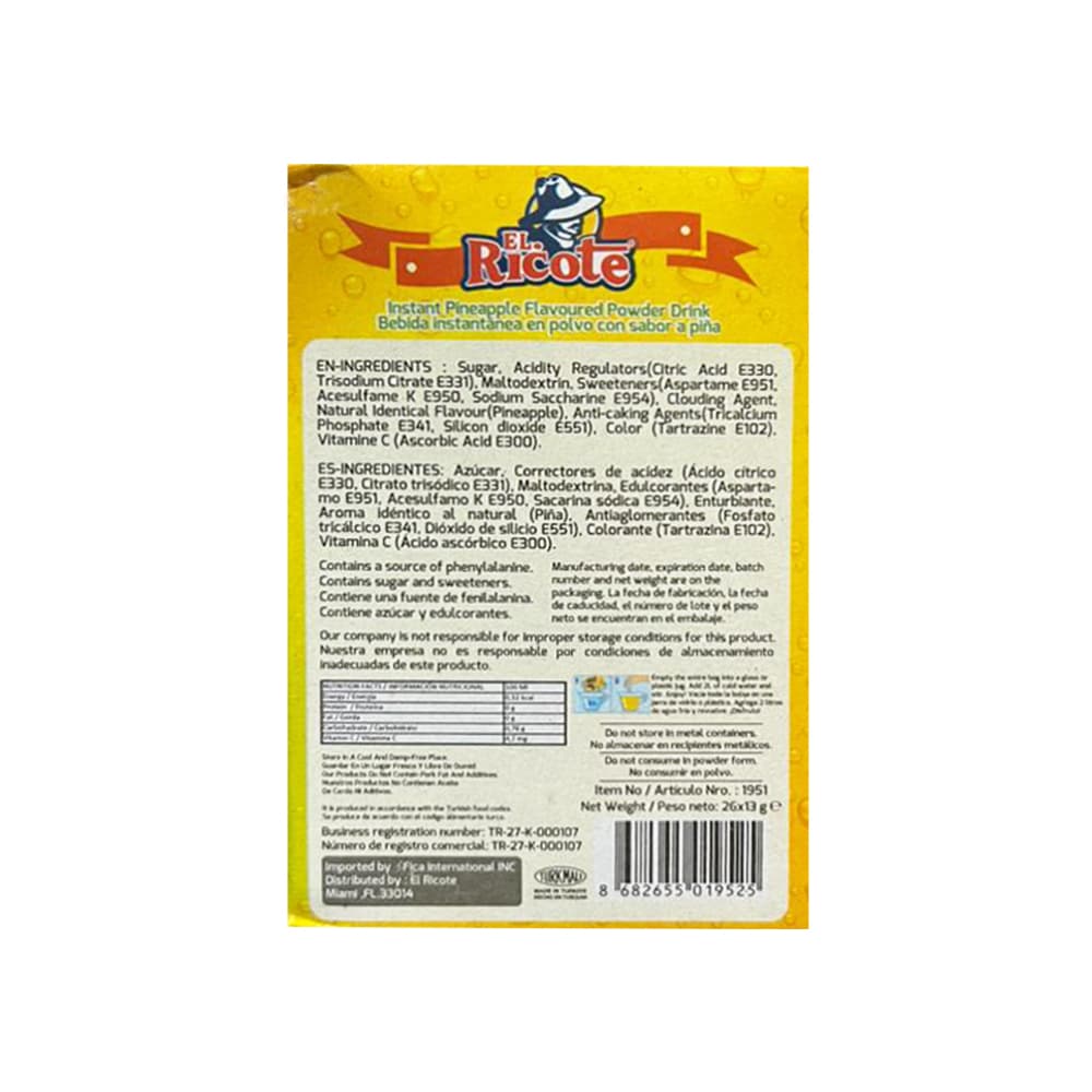 Refresco en polvo sabor piña El Ricote (26 x 13 g) - Miniatura 3