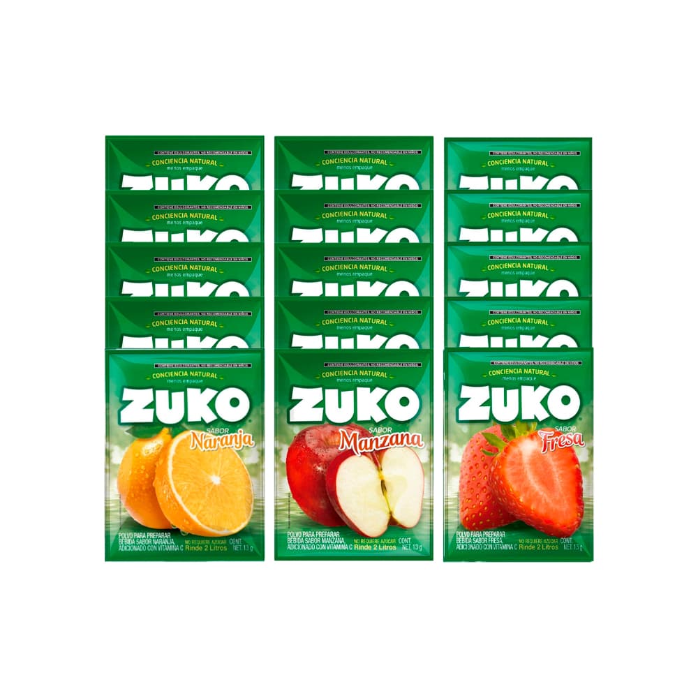 Combo refrescos zuko manzana (5 x 13 g) + zuko naranja (5 x 13 g) + zuko fresa (5 x 13 g) - Miniatura 1