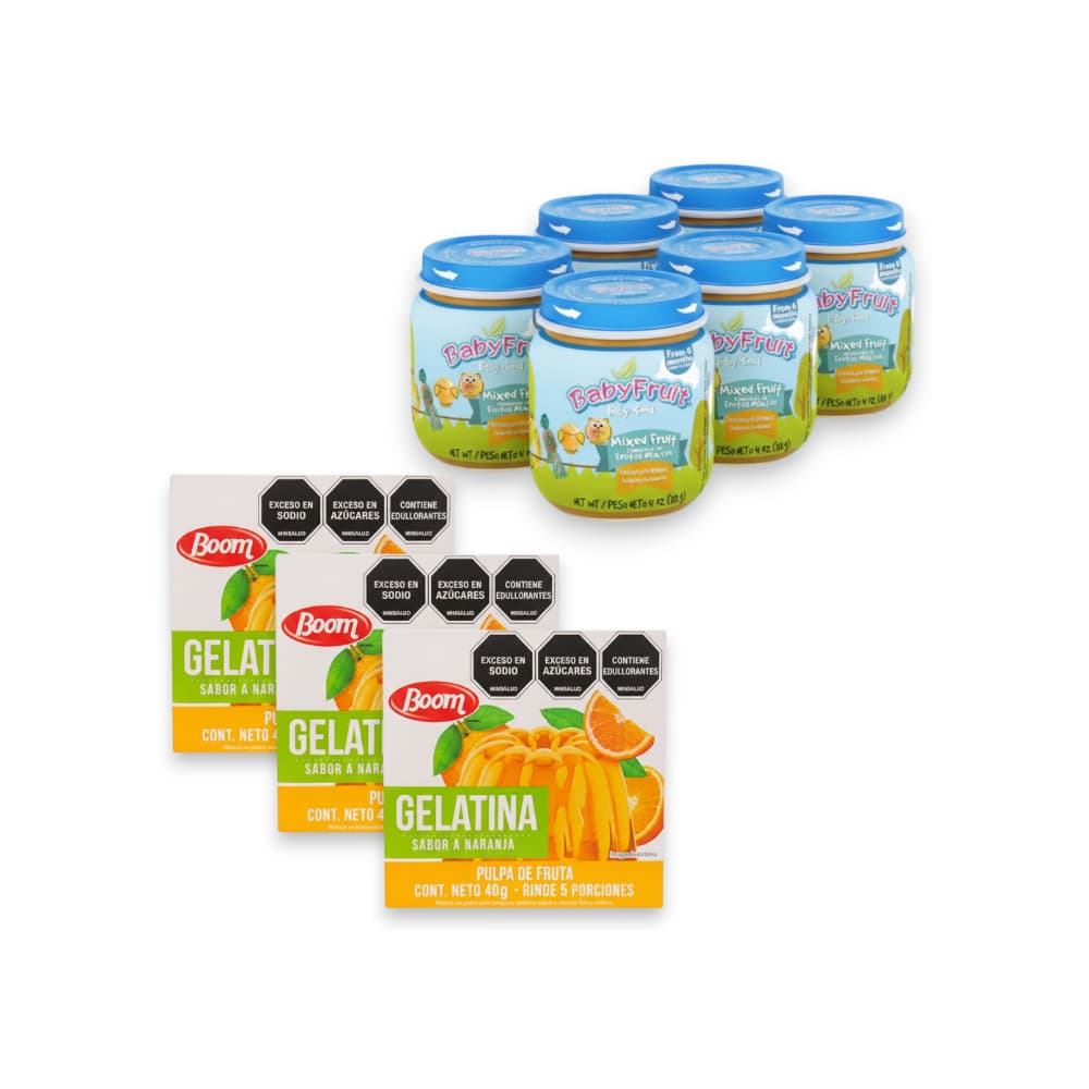 Compota de frutas mixtos Baby Fruit +  Gelatina sabor Naranja Boom - Imagen 1