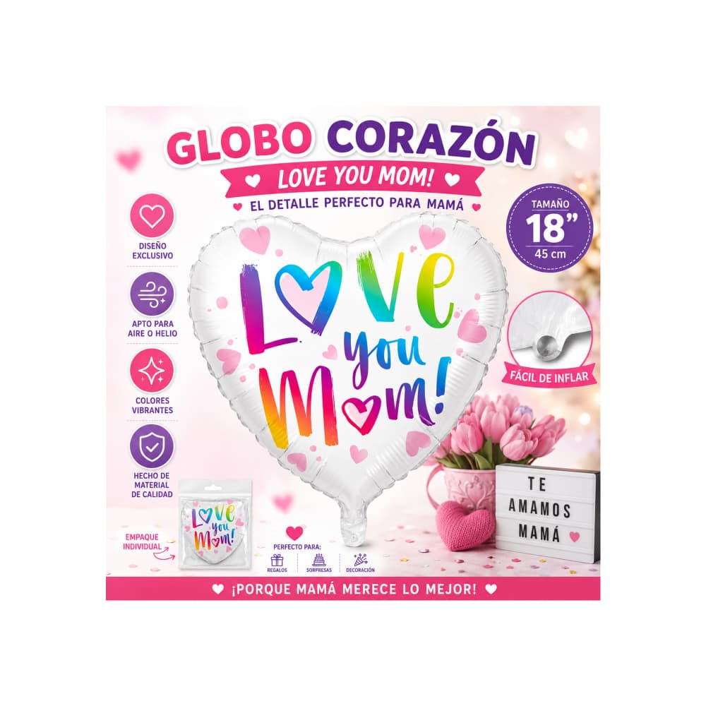 Globo en forma de corazón con cartel de Love you mom Balloon (17 pulgadas) - Miniatura 4