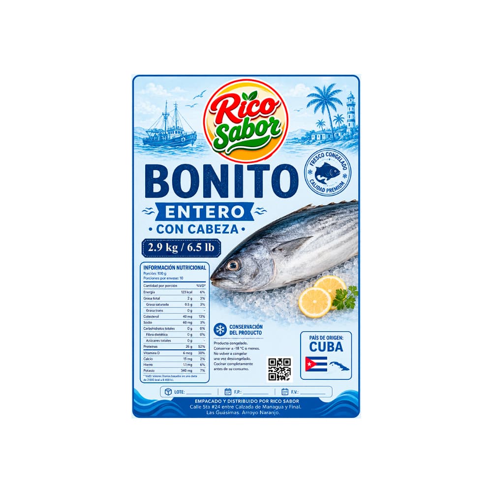 Bonito entero con cabeza Rico Sabor (2.9 kg / 6.5 lb) - Miniatura 2