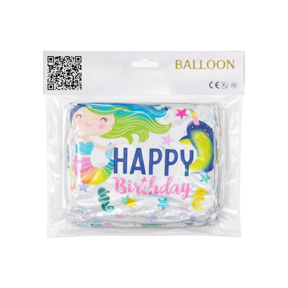 Globo hexagonal con cartel de Happy birthday y diseño de sirenita Ballon (18 pulgadas) - Miniatura 3