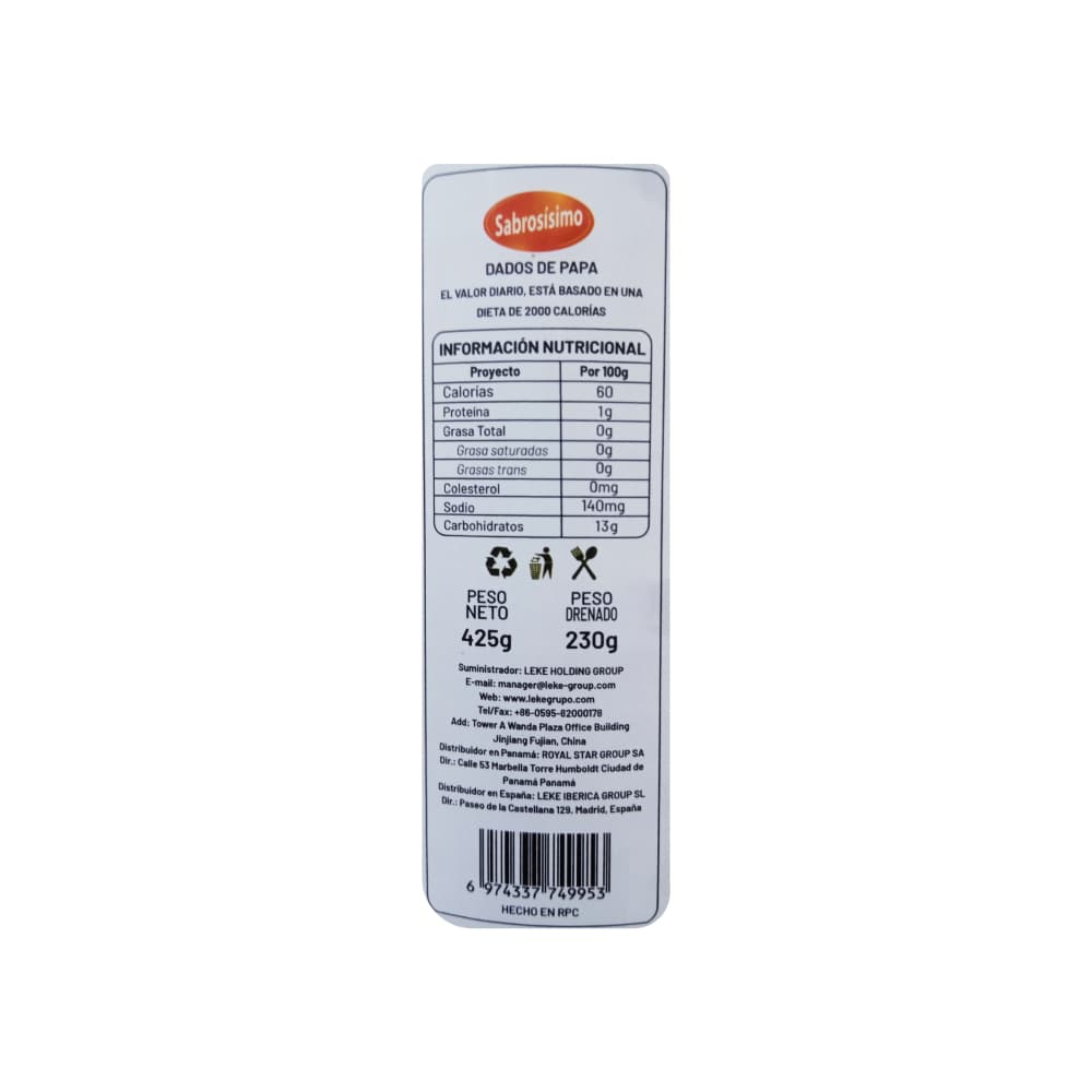Dados de papa enlatado Sabrosísimo (425 g / 14.99 oz) - Miniatura 2