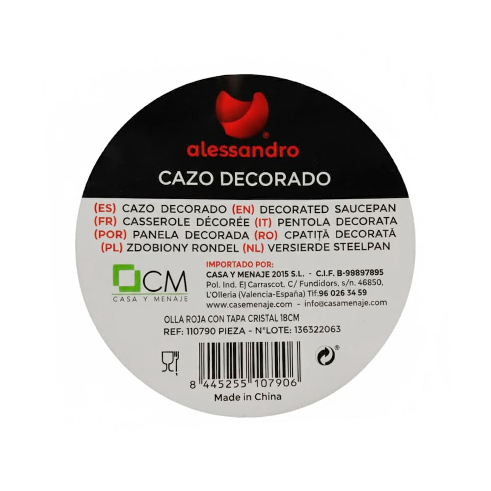 Olla roja con tapa de cristal 18 cm Alessandro - Miniatura 3