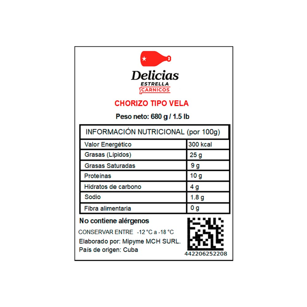 Chorizo tipo vela Delicias Estrella (680 g / 1.5 lb) - Miniatura 4