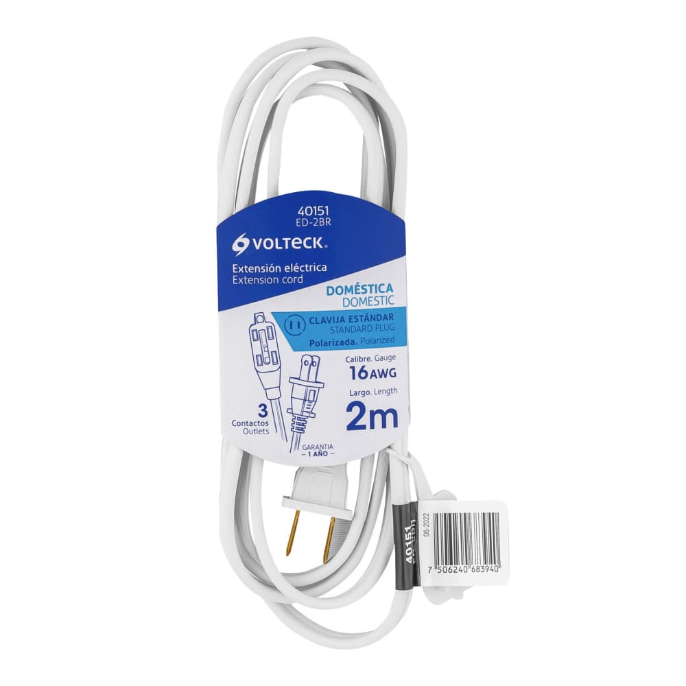 Extensión eléctrica blanca 2 m Volteck ED-2BR - Miniatura 3