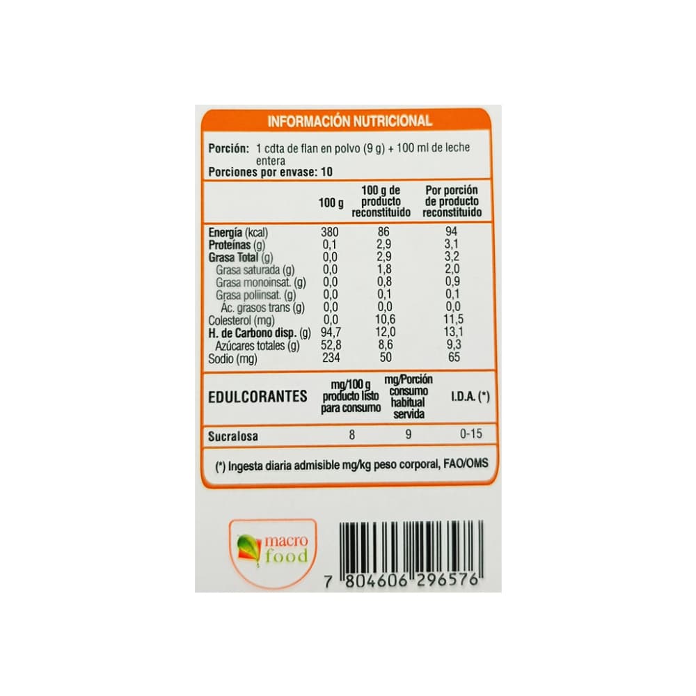 Flan sabor manjar Macro Food (90 g / 3.17 oz) - Miniatura 3