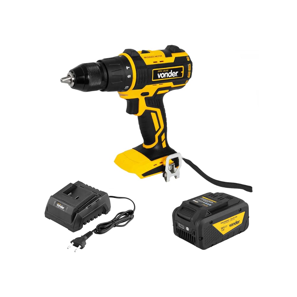 Taladro atornillador eléctrico portátil de impacto 1/2'' de 18 V IPFV1819I + Batería 18 V 8 Ah IBV 1880 + Cargador de baterías 18 V carga convencional ICBV 1805 Vonder - Imagen 1