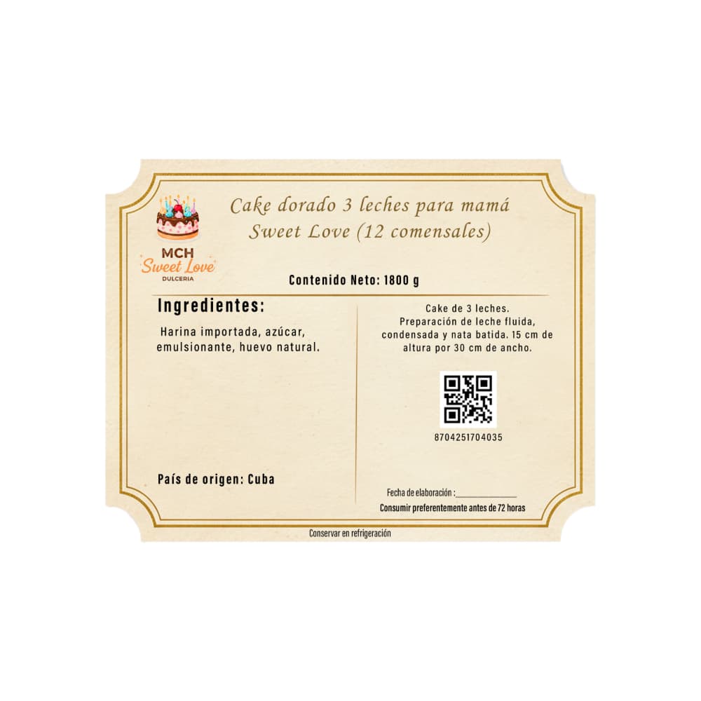 Cake dorado 3 leches para mamá Sweet Love MCH Panadería (12 comensales) - Miniatura 3