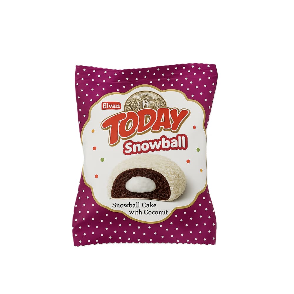 Pastel chocolate bola de nieve relleno de crema de coco Elvan (50 g / 1.76 oz) - Imagen 1