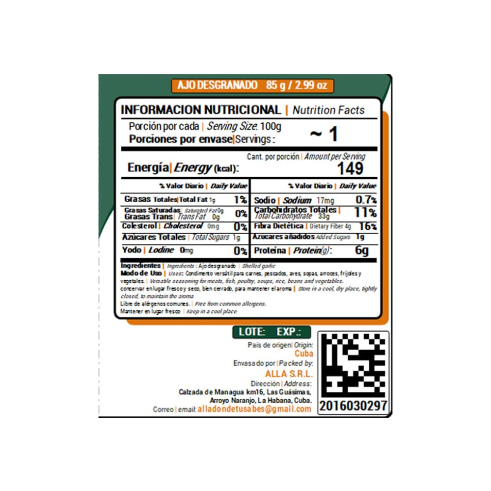 Ajo desgranado ALLÁ (85 g / 2.99 oz) - Miniatura 3