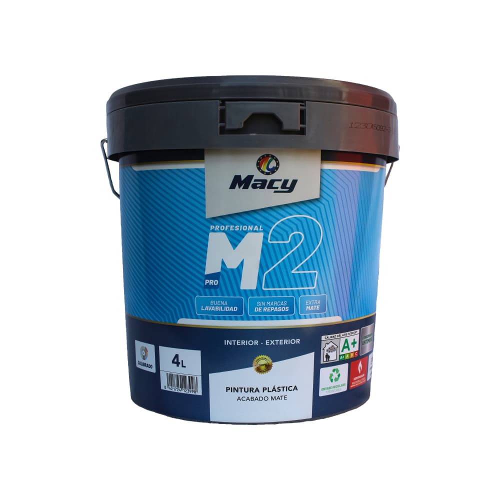 Pintura plástica acrílica profesional para interiores y exterior color blanco mate Macy (4 L) - Imagen 1