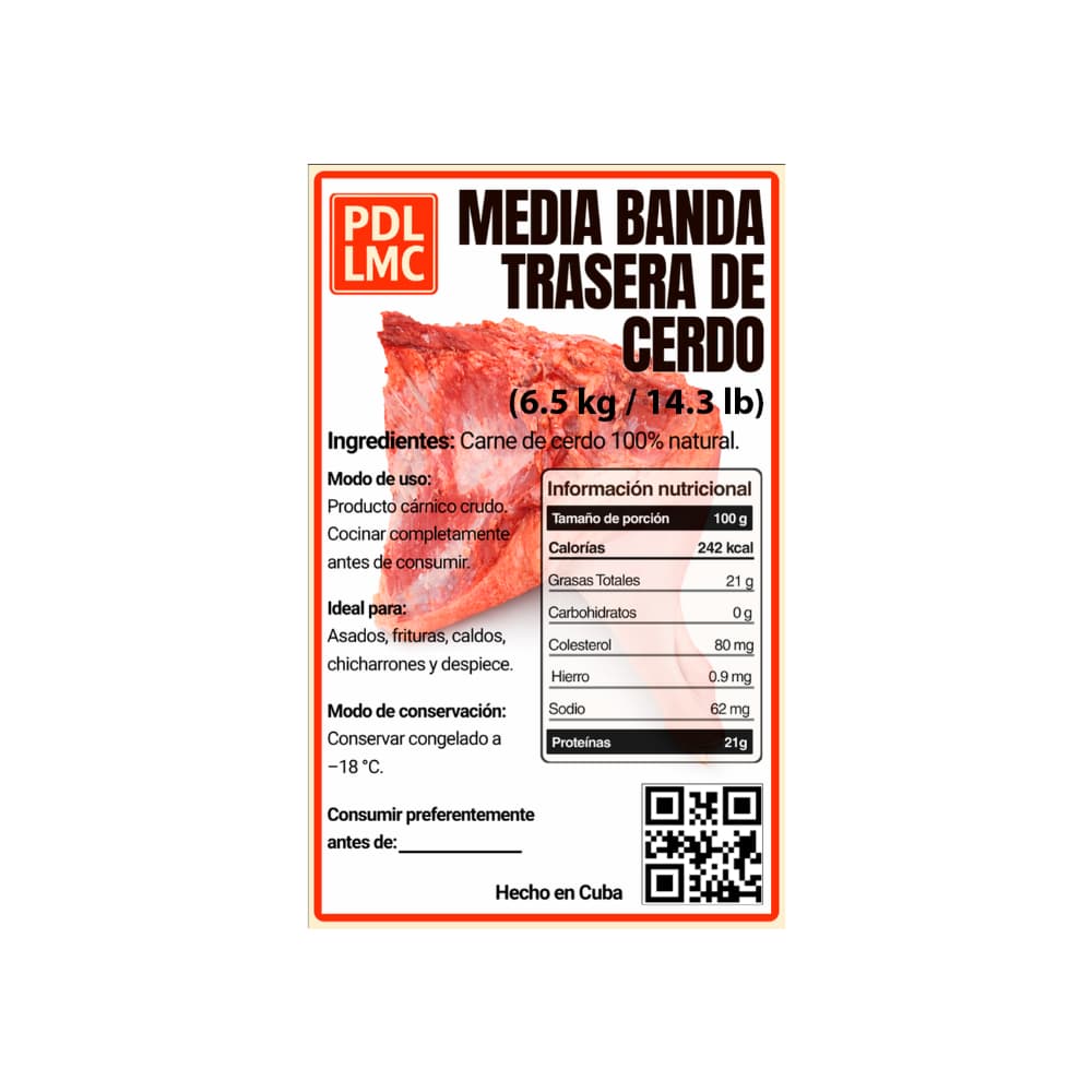 Media banda trasera de cerdo PDL LMC (6.5 kg / 14.3 lb) - Miniatura 4