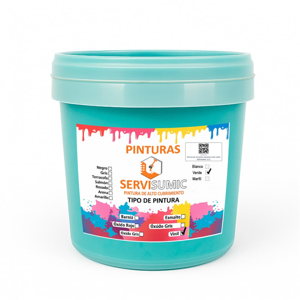 Pintura de vinil para interiores color verde SERVISUMIC (4 L) - Miniatura 2