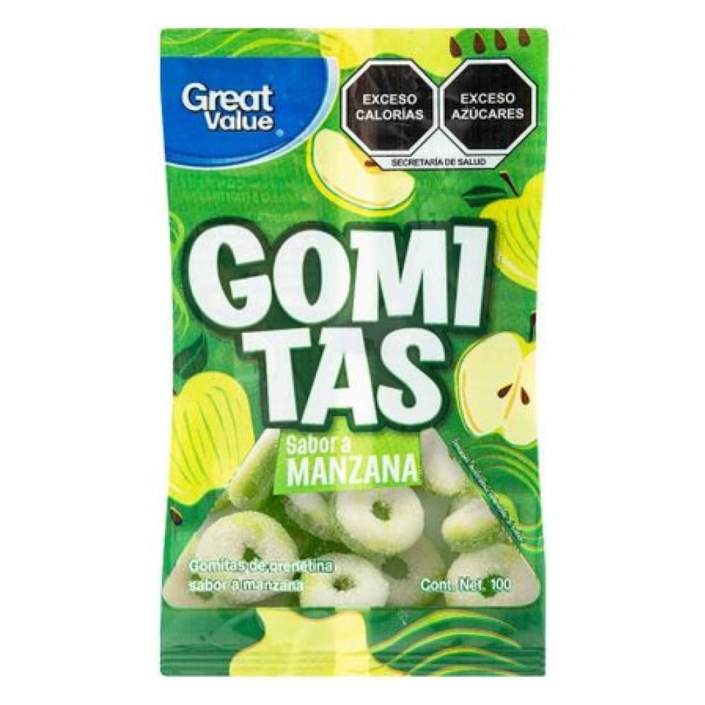 Gomitas de grenetina sabor a manzana Great Value (100 g / 3.5 oz) - Imagen 1